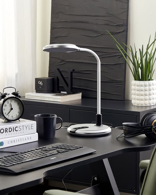 LED Skrivebordslampe Sølv Syntetisk Bordbelysning Reding Computer Lampe Justerbar Arm Lysdæmper Farvetemperaturændring