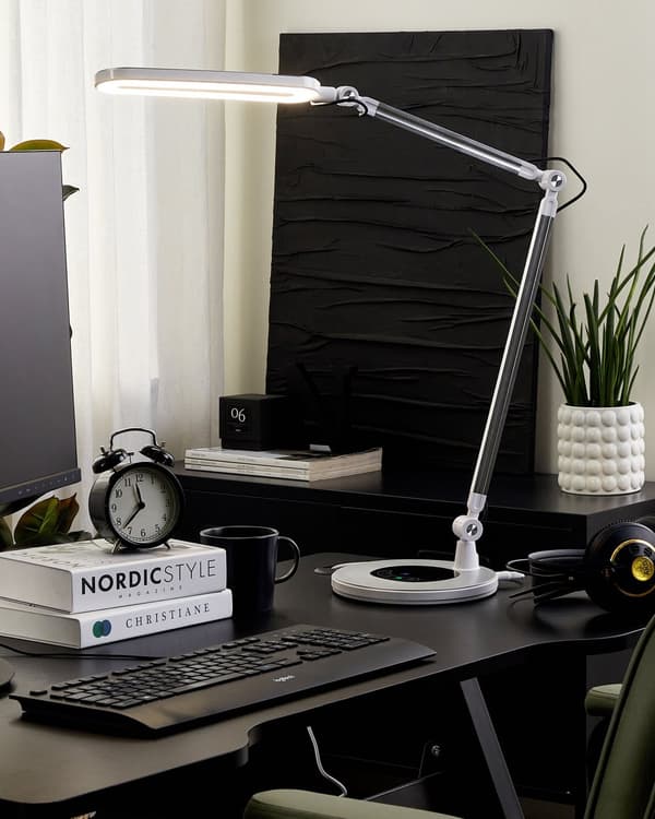 Skrivebordslampe Sølv Metall Aluminium LED Dobbel dimming Berøringsbryter Moderne Belysning Kontor Bordlampe