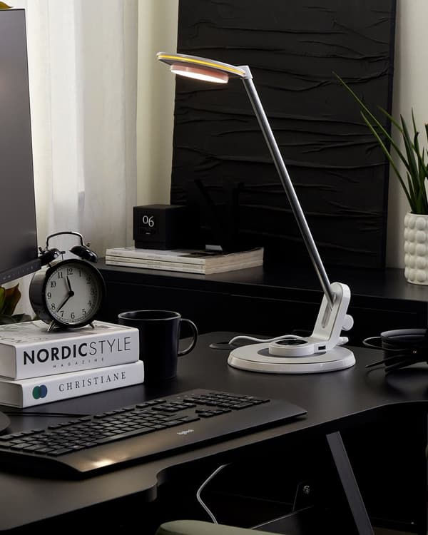 Bordlampe Sølv Hvit Metall 19 x 45 x 19 cm LED Dimmer Justerbar USB-port Leselampe Skrivebordslampe Belysning
