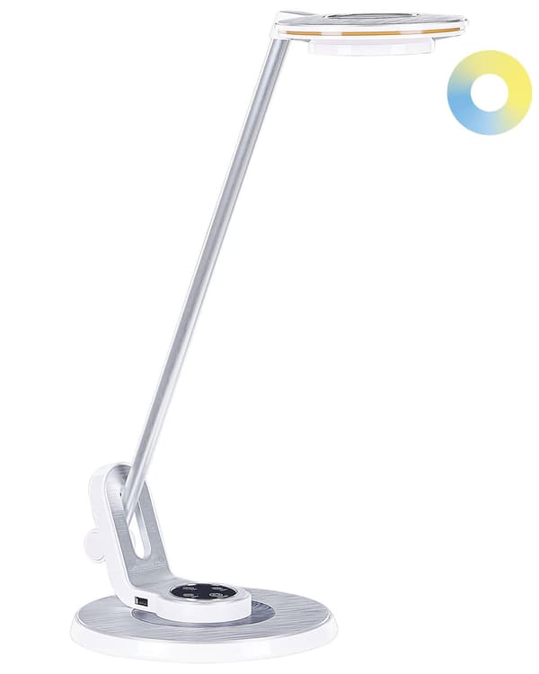 Bordlampe Sølv Hvit Metall 19 x 45 x 19 cm LED Dimmer Justerbar USB-port Leselampe Skrivebordslampe Belysning