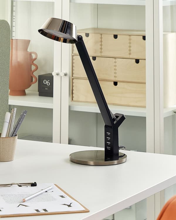 Bordlampe Messing Metall 17 x 40 x 17 cm LED Dimmer Justerbar USB-port Leselampe Skrivebordslampe Belysning