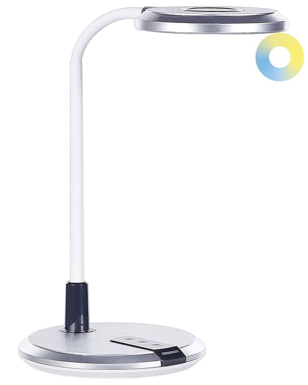 Bordlampe Hvit Sølv Syntetisk 19 x 43 x 19 cm LED Dimmer Justerbar Leselampe Skrivebordslampe Belysning