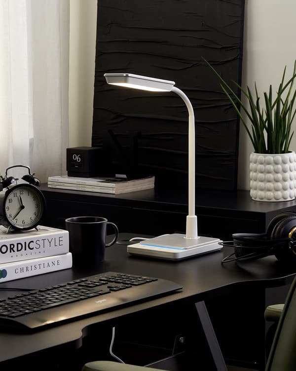 Bordlampe Hvit 19 x 38 x 14 cm LED Dimmer Justerbar Leselampe Skrivebordslampe Belysning