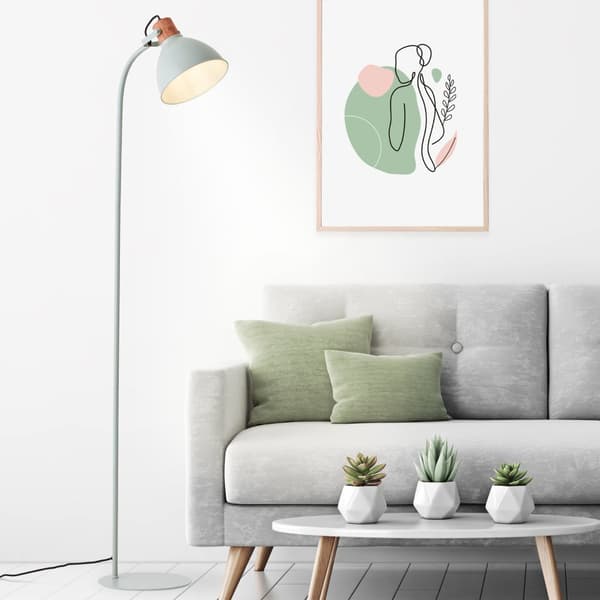 Brilliant Erena golvlampa 1,5m ljusgrön metall/trä pedal  1x A60, E27, 40 W, lämplig för normal lampa (ingår ej)