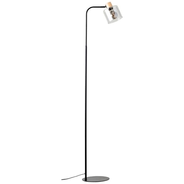 Brilliant Weald gulvlampe 1,6m sort/røg/træ metal/glas/træ fodskifte  1x A60, E27, 40 W, egnet til normal lampe (medfølger ikke)