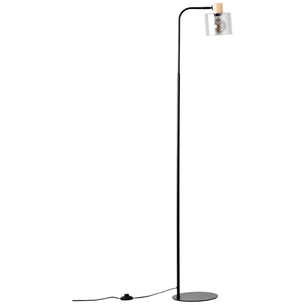 Brilliant Weald gulvlampe 1,6m sort/røg/træ metal/glas/træ fodskifte  1x A60, E27, 40 W, egnet til normal lampe (medfølger ikke)