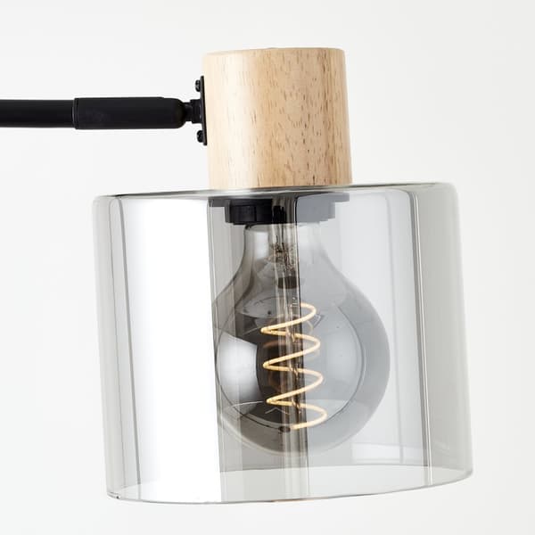 Brilliant Weald gulvlampe 1,6m sort/røg/træ metal/glas/træ fodskifte  1x A60, E27, 40 W, egnet til normal lampe (medfølger ikke)