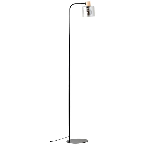 Brilliant Weald gulvlampe 1,6m sort/røg/træ metal/glas/træ fodskifte  1x A60, E27, 40 W, egnet til normal lampe (medfølger ikke)