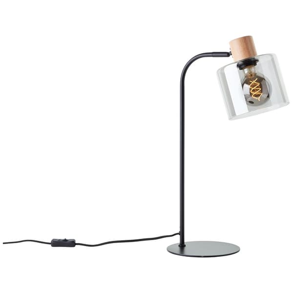 Brilliant Weald bordslampa svart/rök/trä metall/glas/trä sladdbrytare  1x A60, E27, 40 W, lämplig för normal lampa (ingår ej)