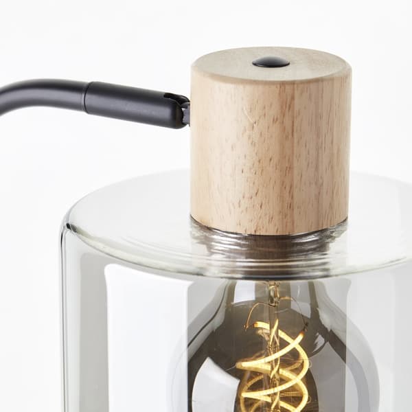 Brilliant Weald bordslampa svart/rök/trä metall/glas/trä sladdbrytare  1x A60, E27, 40 W, lämplig för normal lampa (ingår ej)