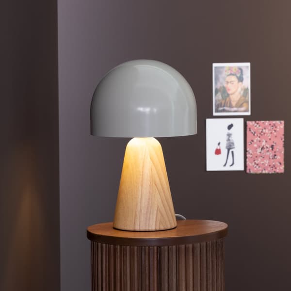 Brilliant Nalam bordslampa 31cm ljust trä/grå metall/trä sladdbrytare  1x D45, E14, 40 W, Lämplig för dropplampa (ingår ej)