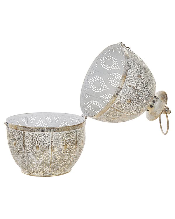 Lanterne Gull Metall 34 cm Med lysholder i glass Gjennombrutt design Orientalsk Boho