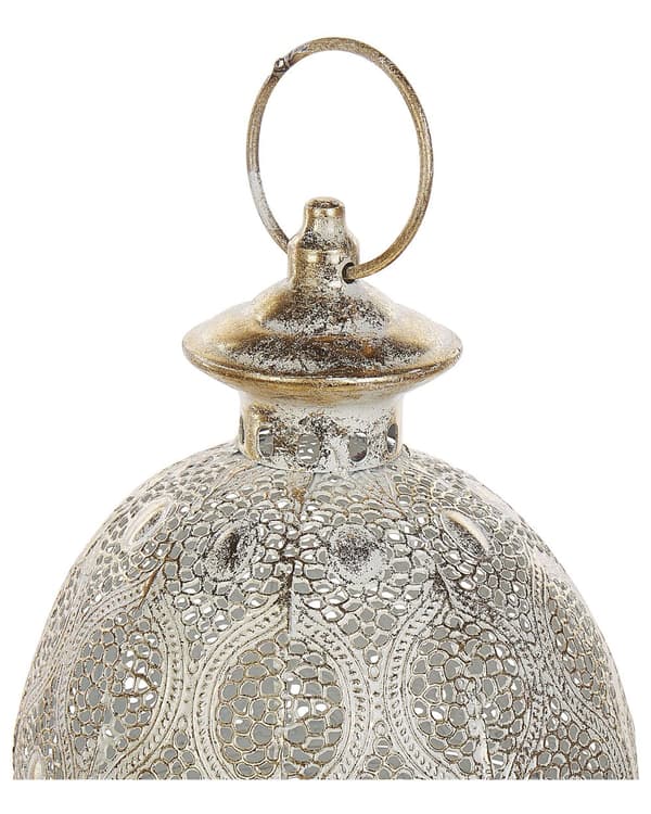 Lanterne Gull Metall 34 cm Med lysholder i glass Gjennombrutt design Orientalsk Boho