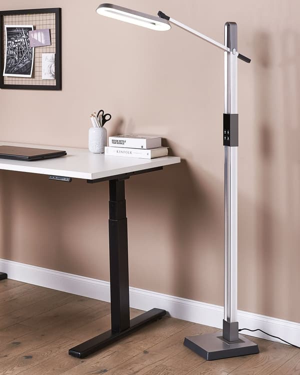 Gulv LED Lampe Sølv Syntetisk Materiale 144 cm Højde Lysdæmpning CCT Modern Lighting Hjemmekontor