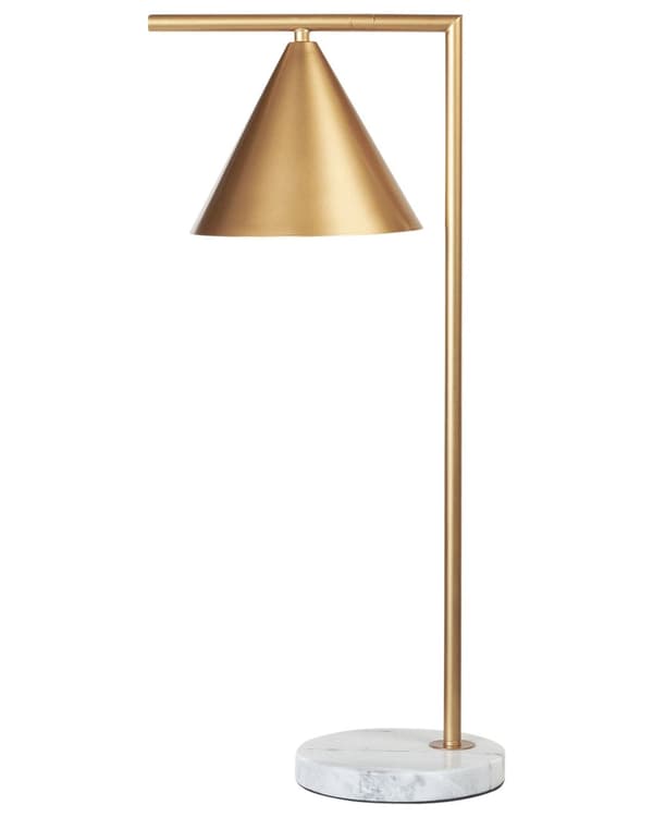 Pöytävalaisin kulta 65 cm rauta pyöreä marmorijalusta kartiovarjostin glamour