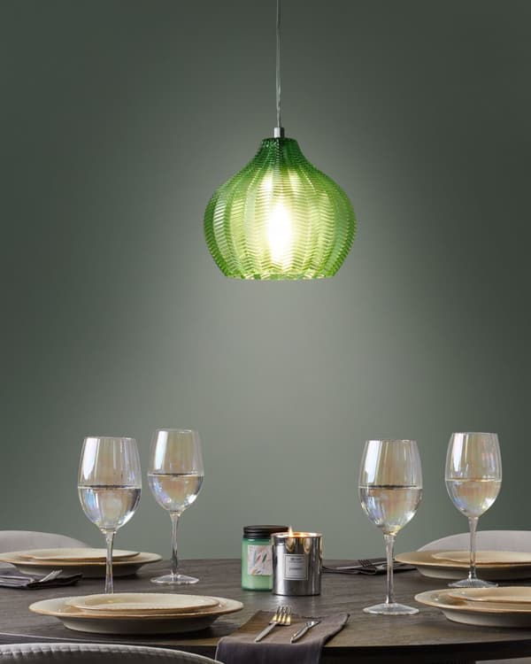 Pendel Lampe Grøn Glas ø 15 cm Retro Hængelampe Glaskugle Design Køkken Spisebordslampe