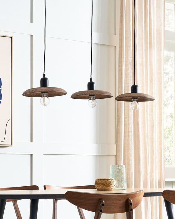 Langbordspendel Mørk Mangotræ Boho Design 3 Lys Spisebordslampe til Køkken Trælampe til Spisebord Hængelampe