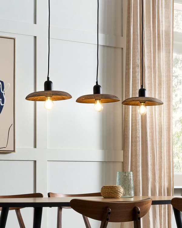 Langbordspendel Mørk Mangotræ Boho Design 3 Lys Spisebordslampe til Køkken Trælampe til Spisebord Hængelampe