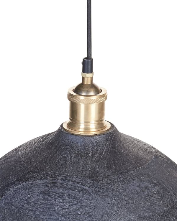 Langbordspendel Sort Mangotræ ø 23 cm Boho Design 2 Lyskulder Spisebordslampe til Køkken Trælampe til Spisebord Hængelampe