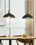 Miniatyrbillede 2 af 9: Langbordspendel Sort Mangotræ ø 23 cm Boho Design 2 Lyskulder Spisebordslampe til Køkken Trælampe til Spisebord Hængelampe