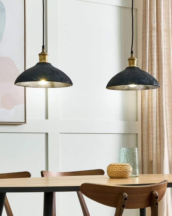 Langbordspendel Sort Mangotræ ø 23 cm Boho Design 2 Lyskulder Spisebordslampe til Køkken Trælampe til Spisebord Hængelampe