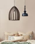 Miniatyrbillede 5 af 9: Pendel Lampe Mørk Mangotræ ø 45 cm Boho Trælampe Design Spisebordslampe til Køkken Trælampe med Bur Lampeskærm Hængelampe til Spisebord