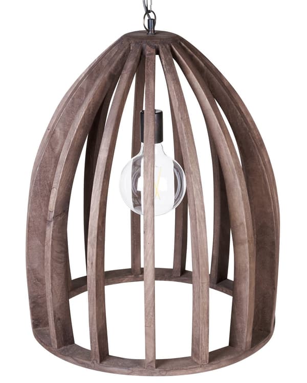 Pendel Lampe Mørk Mangotræ ø 45 cm Boho Trælampe Design Spisebordslampe til Køkken Trælampe med Bur Lampeskærm Hængelampe til Spisebord