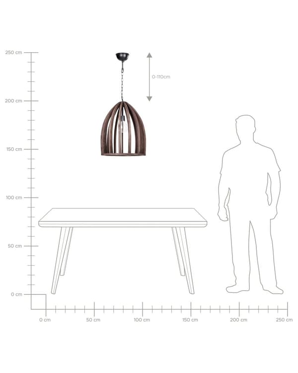 Pendel Lampe Mørk Mangotræ ø 45 cm Boho Trælampe Design Spisebordslampe til Køkken Trælampe med Bur Lampeskærm Hængelampe til Spisebord