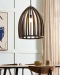 Miniatyrbillede 2 af 9: Pendel Lampe Mørk Mangotræ ø 45 cm Boho Trælampe Design Spisebordslampe til Køkken Trælampe med Bur Lampeskærm Hængelampe til Spisebord