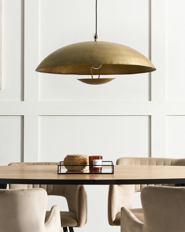 Pendel Lampe Messing ø 60 cm Messinglampe Design Spisebordslampe til Køkken med Konveksformet Lampeskærm Hængelampe til Spisebord