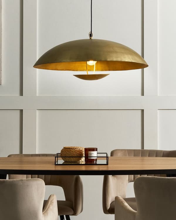 Pendel Lampe Messing ø 60 cm Messinglampe Design Spisebordslampe til Køkken med Konveksformet Lampeskærm Hængelampe til Spisebord