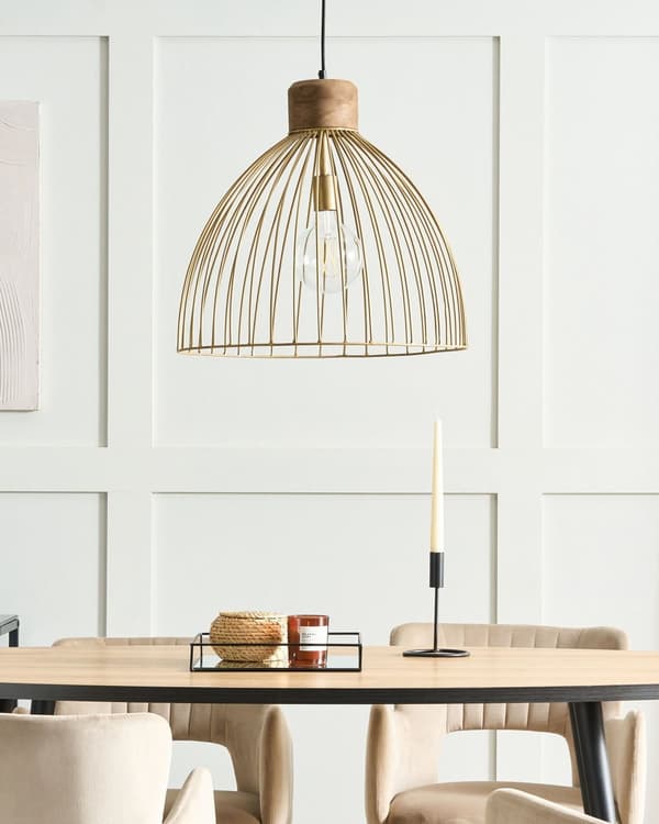 Pendel Lampe Messing ø 50 cm Messinglampe Design Spisebordslampe til Køkken med Bur Lampeskærm Hængelampe til Spisebord