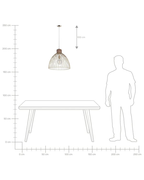 Pendel Lampe Messing ø 50 cm Messinglampe Design Spisebordslampe til Køkken med Bur Lampeskærm Hængelampe til Spisebord
