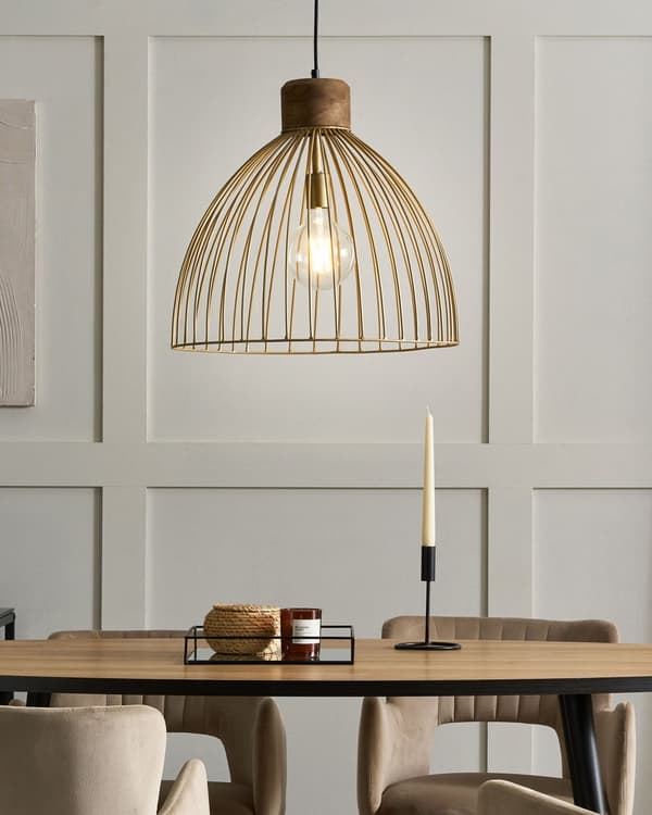 Pendel Lampe Messing ø 50 cm Messinglampe Design Spisebordslampe til Køkken med Bur Lampeskærm Hængelampe til Spisebord