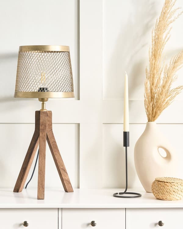 Bordlampe Mangotræ Messing 63 cm Moderne Natbordslampe til Soveværelse Dekorativ Tripod Lampe til Bordet til Stuen Vindueskarm Trælampe
