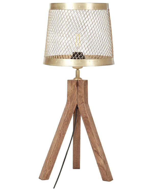 Bordlampe Mangotræ Messing 63 cm Moderne Natbordslampe til Soveværelse Dekorativ Tripod Lampe til Bordet til Stuen Vindueskarm Trælampe