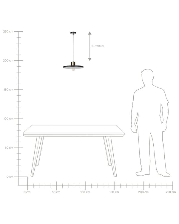 Pendellampe Sort Messing ø 38 Moderne Flad Spisebordslampe til Køkken Indretning Lampe til Spisebord med Synlig Pære