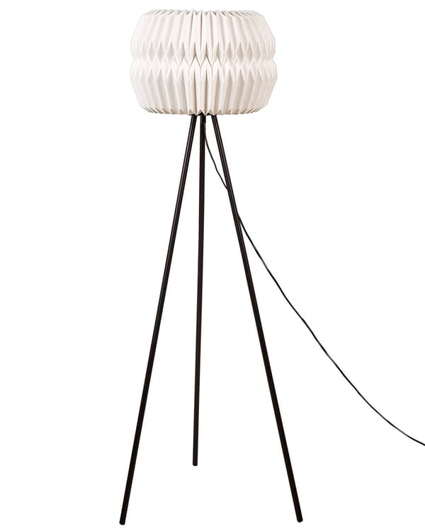 Gulvlampe Hvid Papirskærm Sorte Metalben Moderne Design Stående Lampe