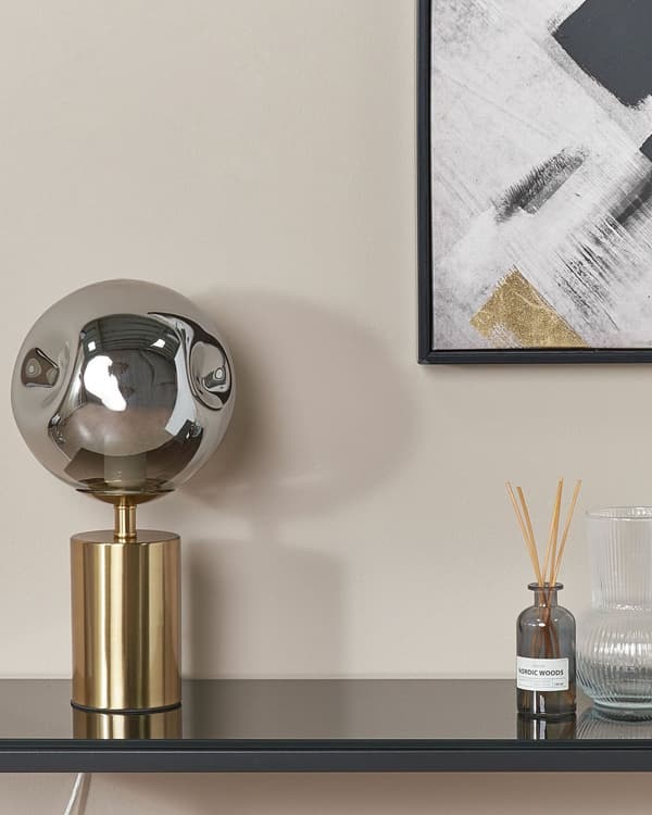 Bordlampe Messing Metal Glas Skærm Moderne Glamours Design Stue Belysning