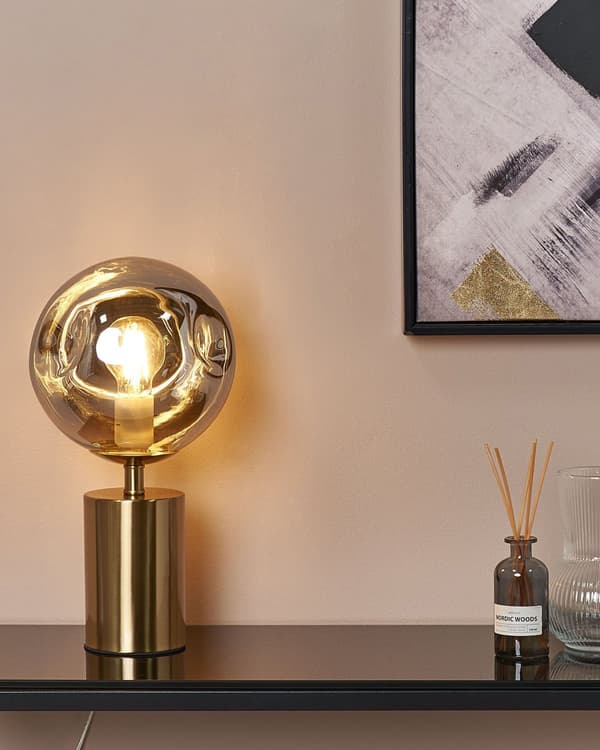 Bordlampe Messing Metal Glas Skærm Moderne Glamours Design Stue Belysning