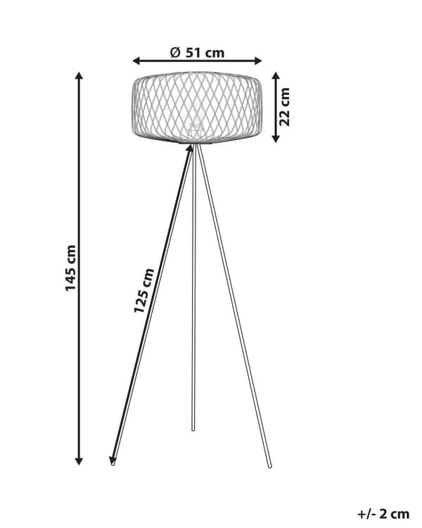 Gulvlampe Sort Bambus 145 cm Boho Standerlampe i Træ Design Tripod Lampe til Gulv Trebenet Belysning til Stuen