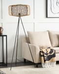 Miniatyrbillede 4 af 10: Gulvlampe Sort Bambus 145 cm Boho Standerlampe i Træ Design Tripod Lampe til Gulv Trebenet Belysning til Stuen