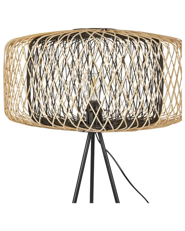 Gulvlampe Sort Bambus 145 cm Boho Standerlampe i Træ Design Tripod Lampe til Gulv Trebenet Belysning til Stuen
