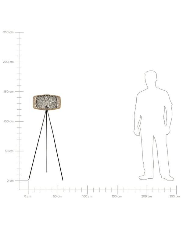 Gulvlampe Sort Bambus 145 cm Boho Standerlampe i Træ Design Tripod Lampe til Gulv Trebenet Belysning til Stuen