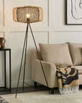 Miniatyrbillede 2 af 10: Gulvlampe Sort Bambus 145 cm Boho Standerlampe i Træ Design Tripod Lampe til Gulv Trebenet Belysning til Stuen