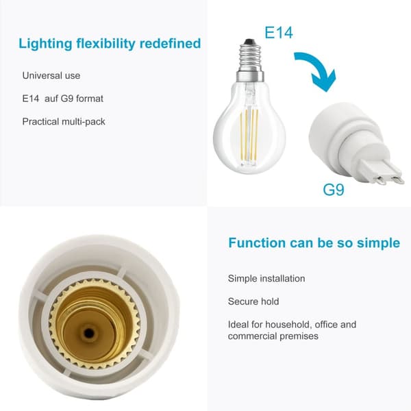 4x Sett Adapter for lampesokkel Konverter lampeadapter for omformatering med 4 omformere for lampesokkel for gløde-, LED-, halogen- og lavenergilamper