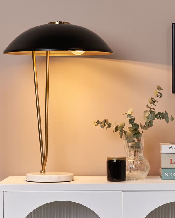 Bordlampe Svart Gull Metall Marmorbase Moderne design Kontor Stue Soverom Belysning