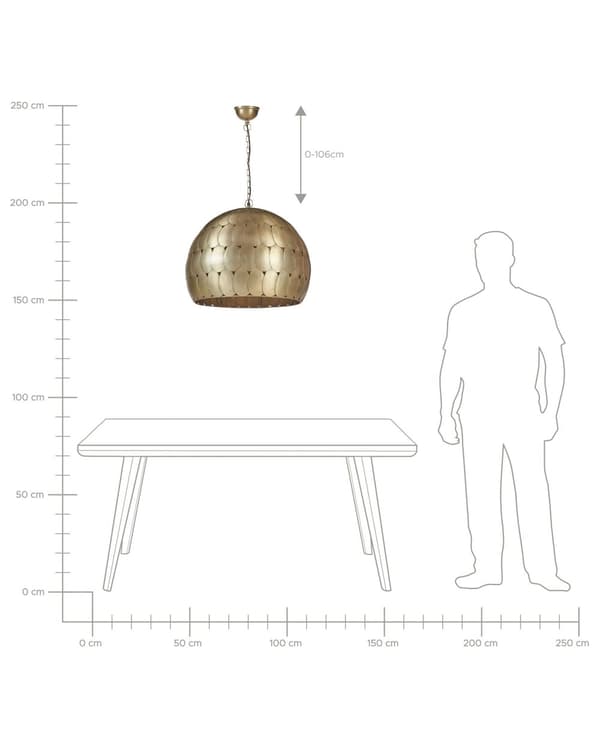 Pendellampe Messing Metall ø 50 cm Kuleformet skjerm Retro design Belysning Taklampe