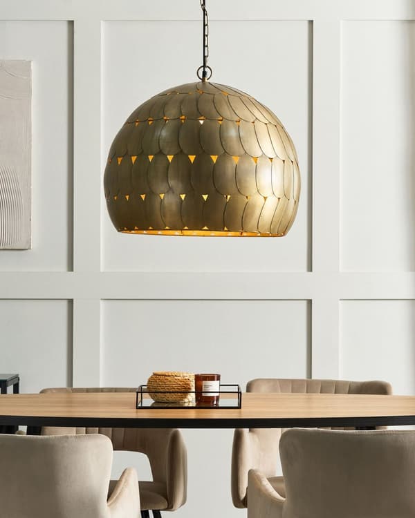 Pendellampe Messing Metall ø 50 cm Kuleformet skjerm Retro design Belysning Taklampe
