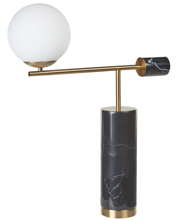Bordlampe Svart Gull Marmor Glasskjerm Stue Soverom Moderne
